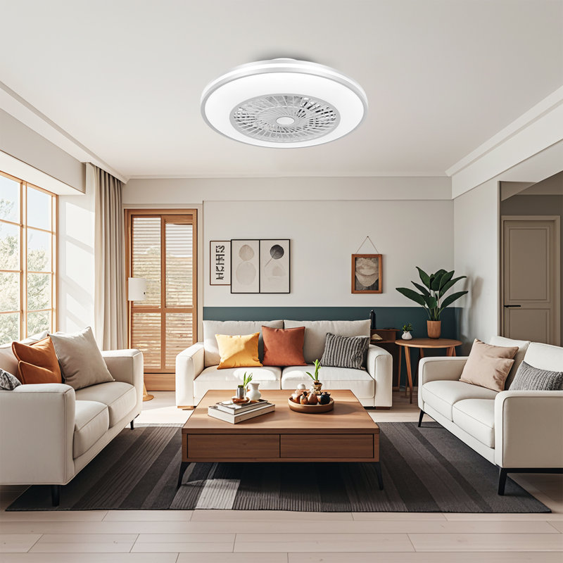 22" Modern Flush Mount Ceiling Fan with Light, Low Profile with Remote & App Control for Bedroom Living Room Kitchen, White
