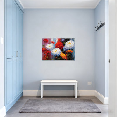Plantes et fleurs, arrangement floral éclatant avec des couleurs vives et des coups de pinceau texturés