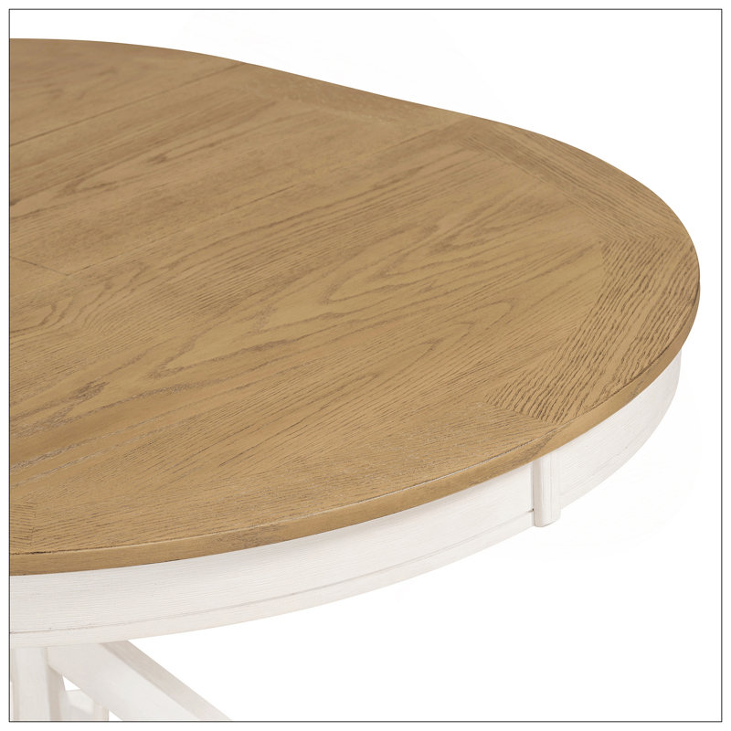 Table de salle à manger extensible rétro avec rallonge de 12 po pour salle à manger et salon (bois de chêne naturel et blanc cassé)