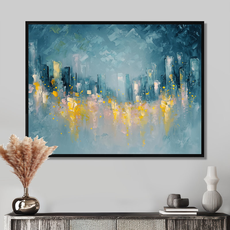 Urban Pulse Of Dreaming Cityscape IV - Art mural urbain, H 16 po x l 32 po, Picture Framed, Noir, noir, noir, noir