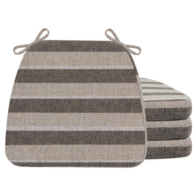 17" x 16" x 2" Indoor D-shaped Kitchen Dining Chair Seat Cushion, 4, Boldstripes Chocolate/Beige
