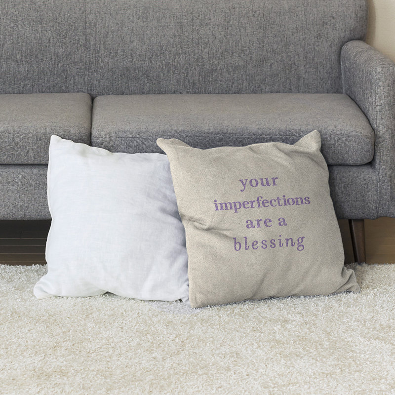 Coussin de sol, 40 po x 40 po, Blanc / Mauve