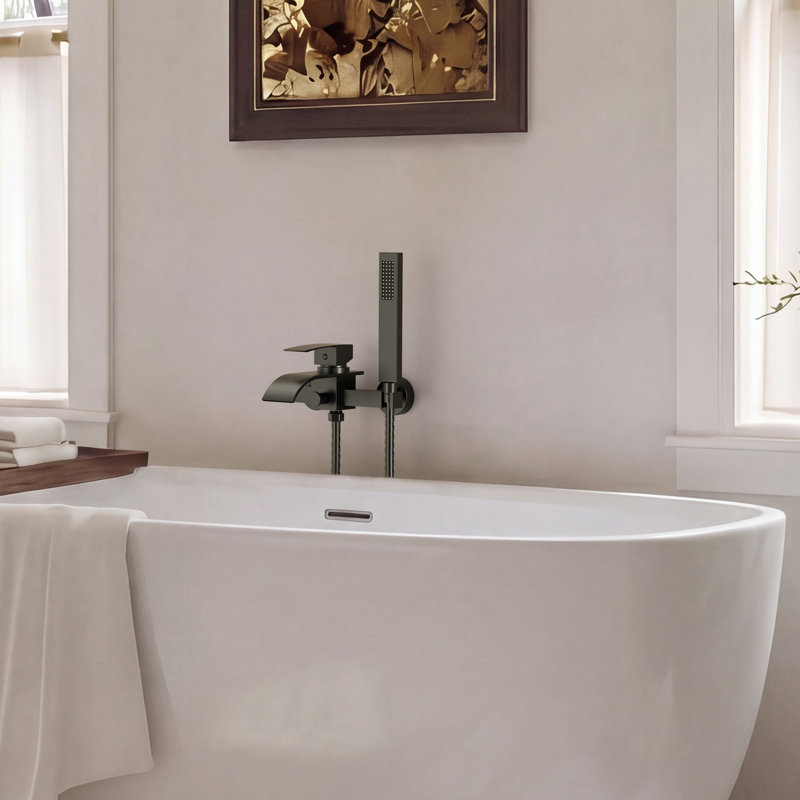 Wall Mount Tub Filler Roman Bathtub Faucet with Handheld Shower, Matte Black