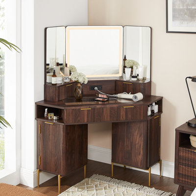 48" Corner Makeup Vanity With 3 Led Mirror