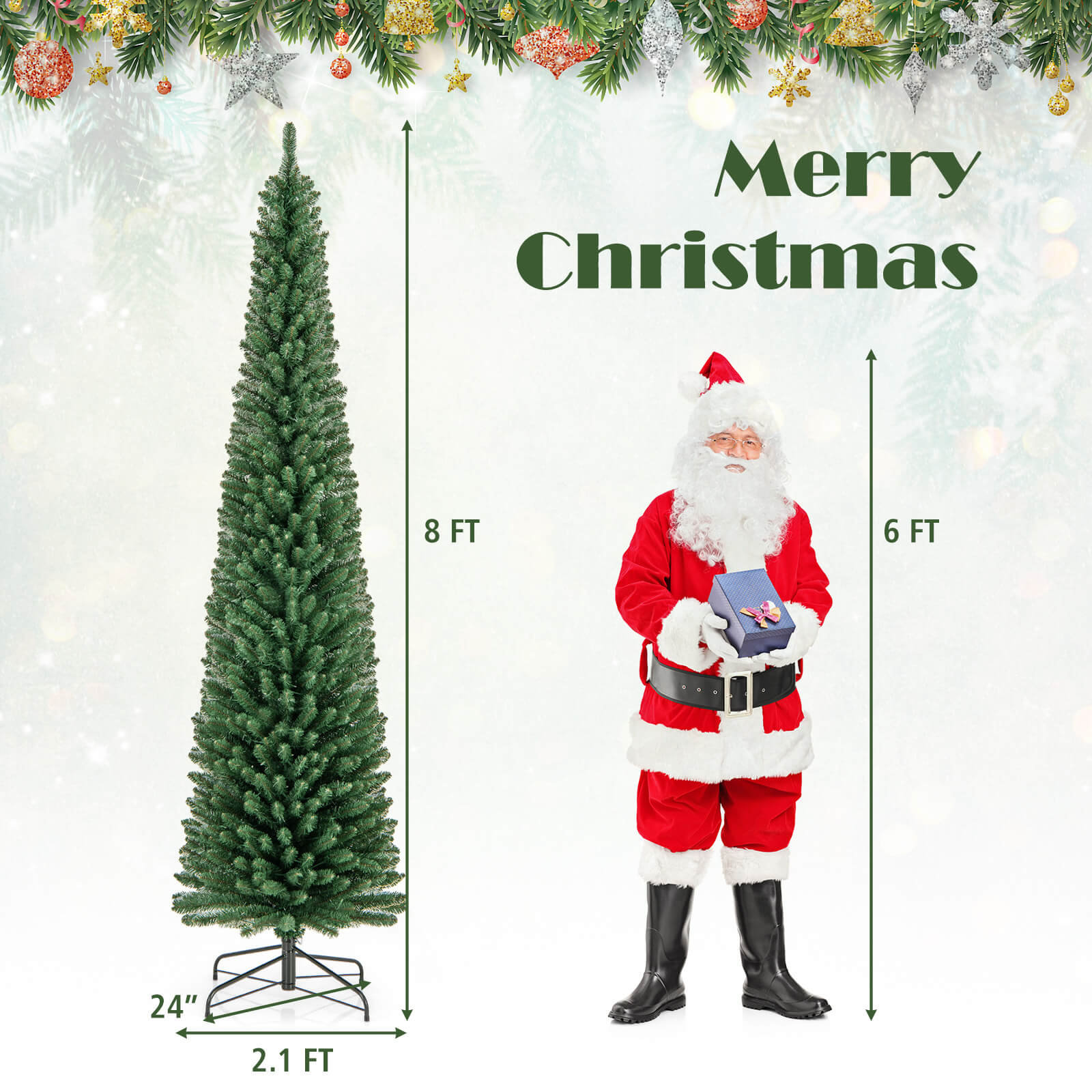 Slim Cashmere Flocked Pre-Lit Christmas Tree, 8'
