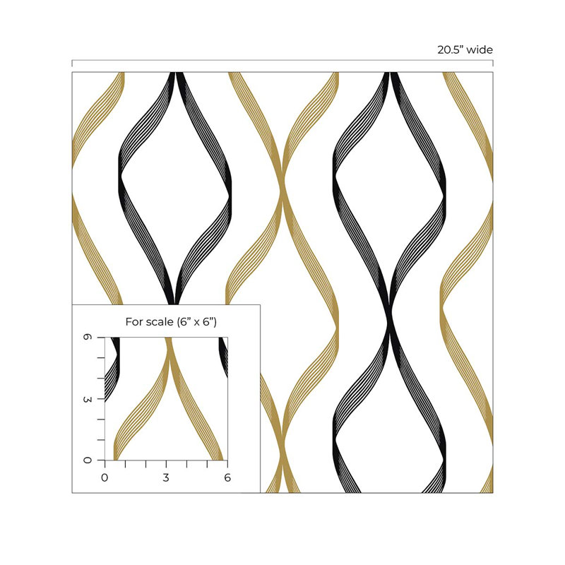 Ejona Peel & Stick Geometric Roll, Metallic Gold/Ebony