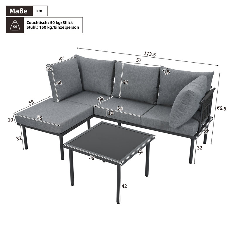 Corner Garden Furniture Set With Sofa, Coffee Table, And Footstool