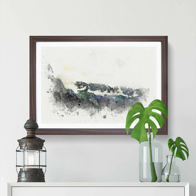 Lake & Mountains in Alaska in Abstract - Picture Frame Graphic Art Print, 35cm H x 50cm W x 2cm D, Walnut