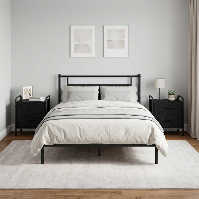 40 cm W Galvanised Steel Bedside Table, Black Oak