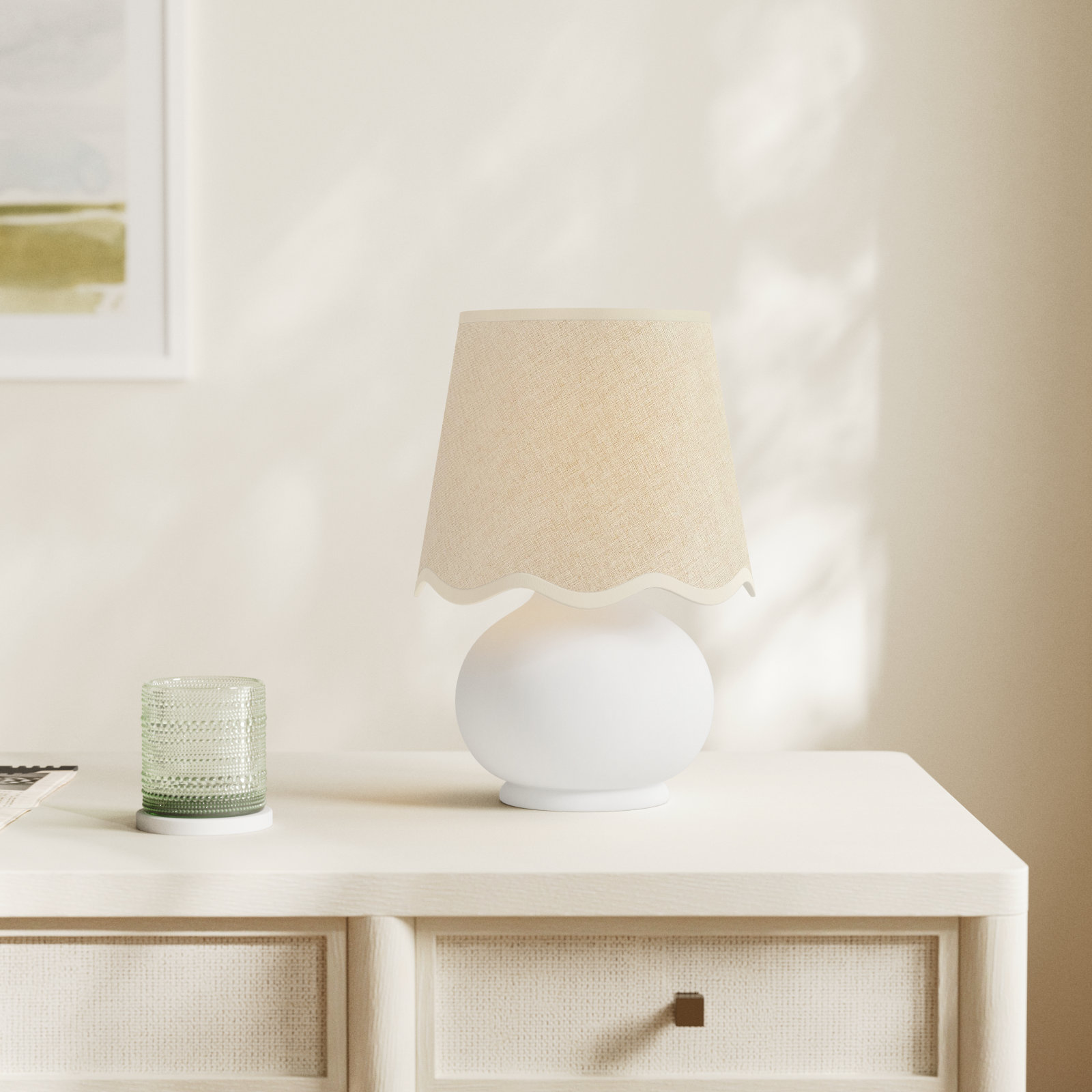 Momsen Colored Scallop Shade Lamp, White, Beige