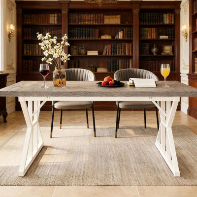 Table de salle à manger de style moderne, 180 cm (L) x 80 cm (l) x 75 cm (H), espace généreux pour 6 personnes, design gris et blanc, piètement en métal et en bois. Table de conférence moderne pleine de charme, de style rustique, idéale pour la cuisine, le salon ou toute autre pièce.