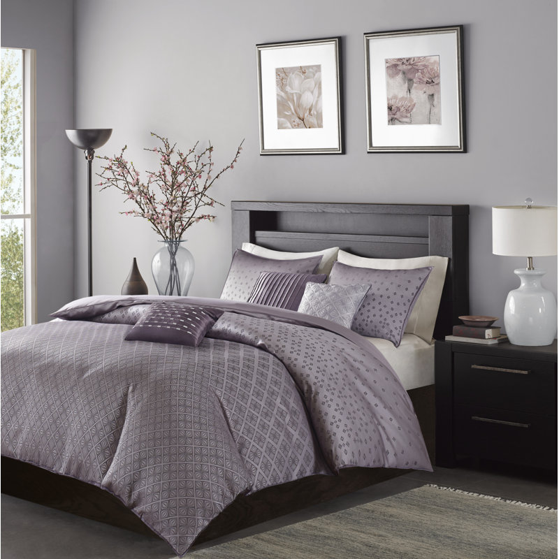 Ensemble de housse de couette 6 pièces pour lit très grand / très grand californien moderne et contemporain mauve, Mauve