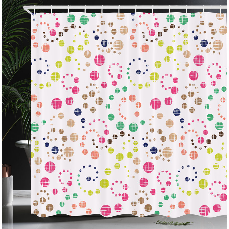 Seafoam Ivory Grunge Polka Dots Fabric Shower Curtain