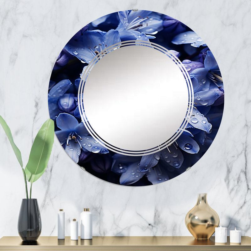 Hirondelle - Miroir mural floral rond, 32 po x 32 po