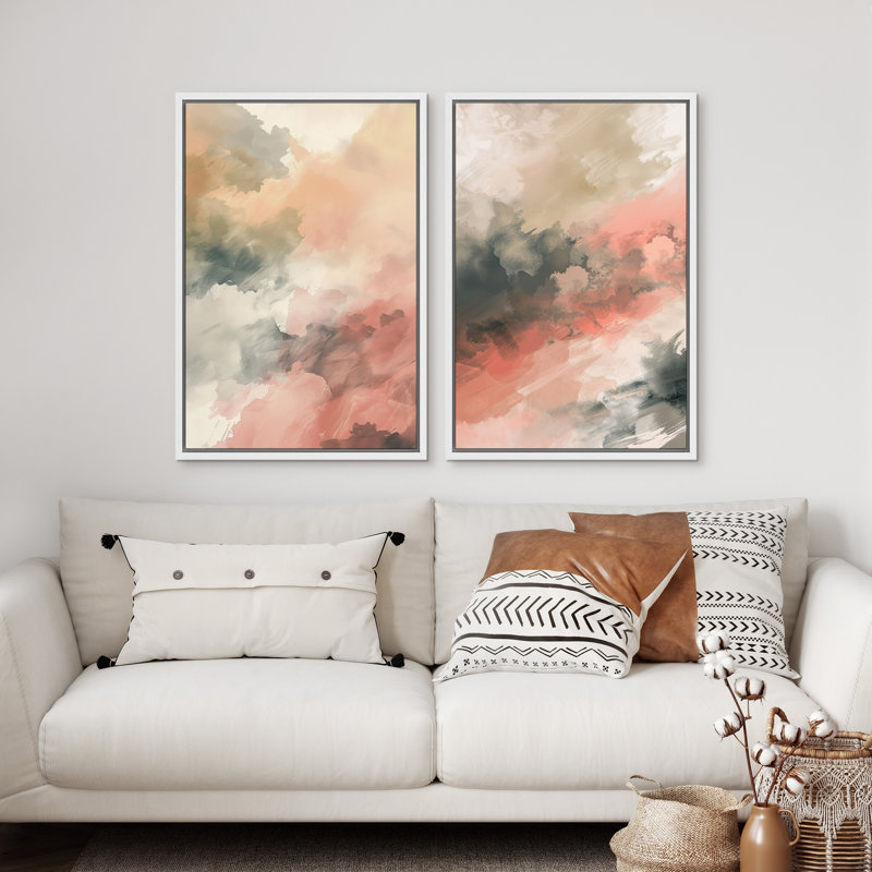 Coups de peinture abstraits, modernes et lumineux, grunge, vert, peinture encadrée, salon, H 36 po x l 48 po, Cadre blanc
