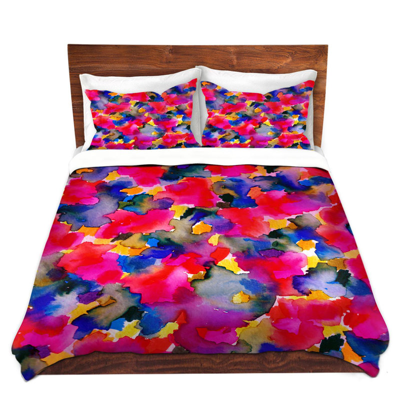 Ensemble de housse de couette floral color i, 1 housse simple + 1 taie standard, Rouge / orange / bleu