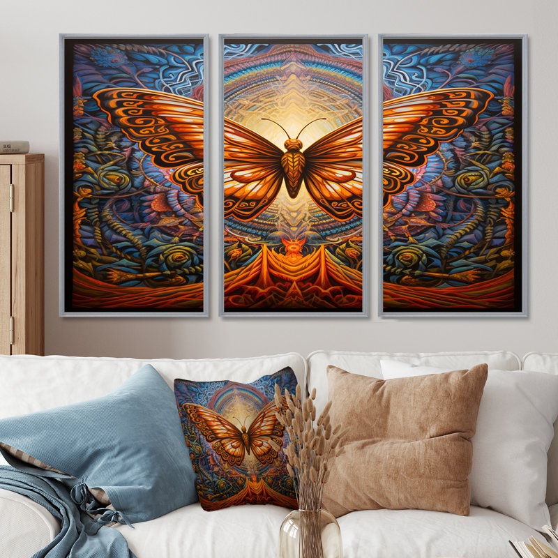 Charlena - ensemble d'impressions d'art mural papillon, Encadrement argenté, H 32 po x l 48 po x P 1 po