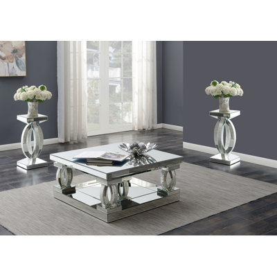Hensel 3-Piece Mirrored Coffee And End Table Set Silver