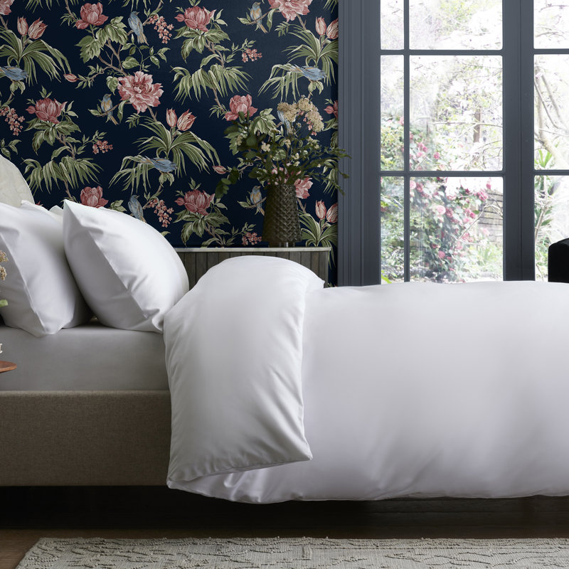 Floral Wallpaper Double Roll, Navy Blue