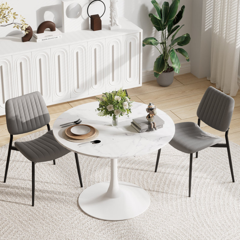 Modern Round 3 Piece Dining Room Table and Chairs Set, Gray, White