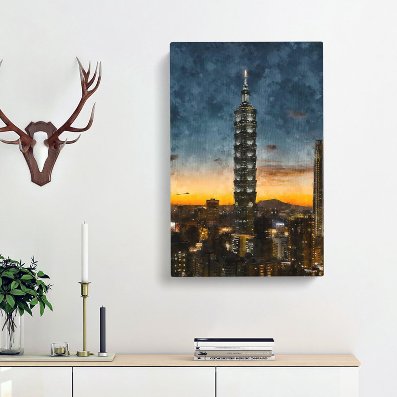 Taipei City In Taiwan Abstract - Wrapped Canvas Painting, 60cm H x 40cm W x 3cm D