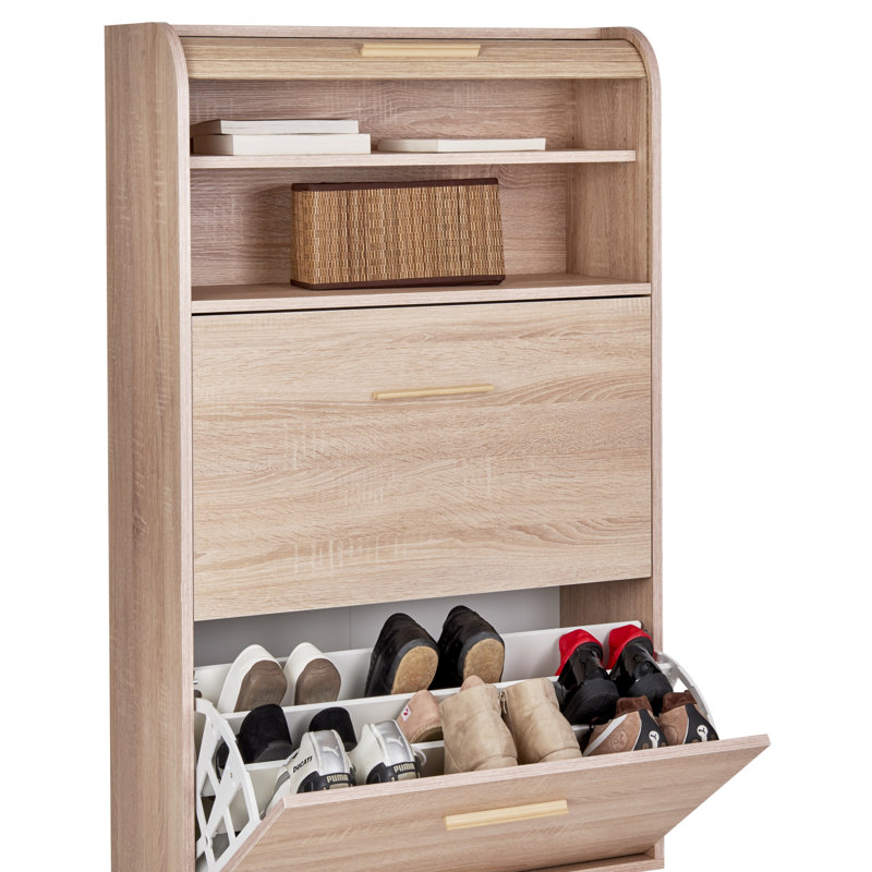 Caruso 18 Pair Flip Down Shoe Storage, Oak
