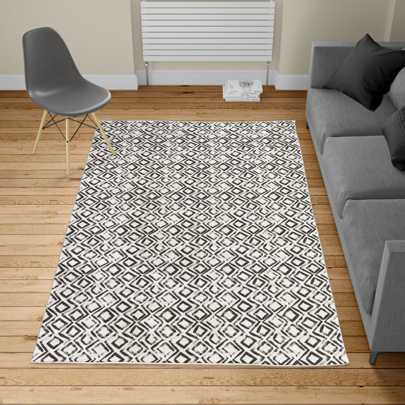 Tapis gris anthracite / blanc, Rectangle 5 pi 3 po x 7 pi 6 po