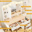 Coiffeuse de maquillage avec 3 modes d'éclairage pour le maquillage, miroir, lumières, 2 multiprise, deux tiroirs, commode à trois tiroirs, luminosité réglable, presse pliable à côtés blancs pour ouvrir le rangement caché, couleur douce