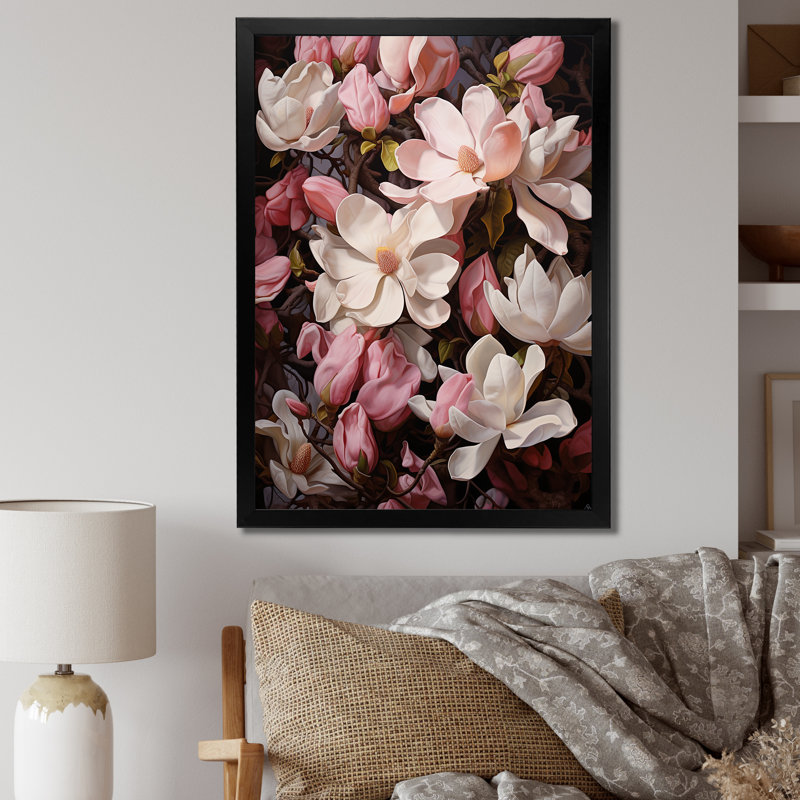 Rose, blanc, magnolia et magnolia - Étreinte, Cadre photo noir, H 20 po x l 12 po x P 1 po