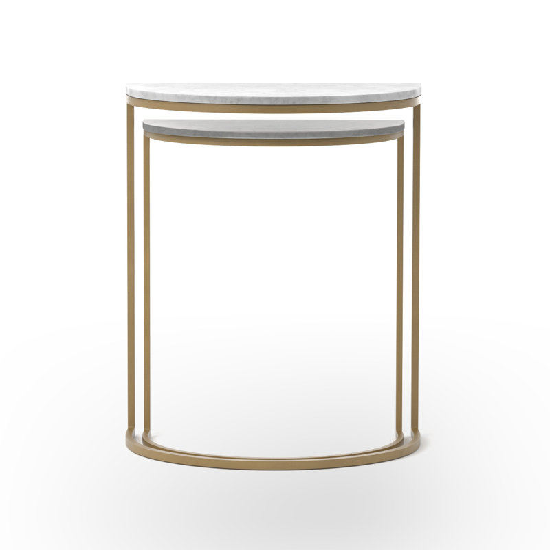 Polished White Marble and Brass Nesting C Tables