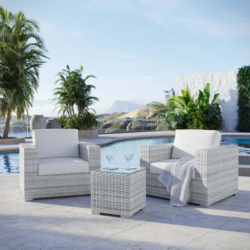 Light Gray White Wicker 2-Person Outdoor Patio Set