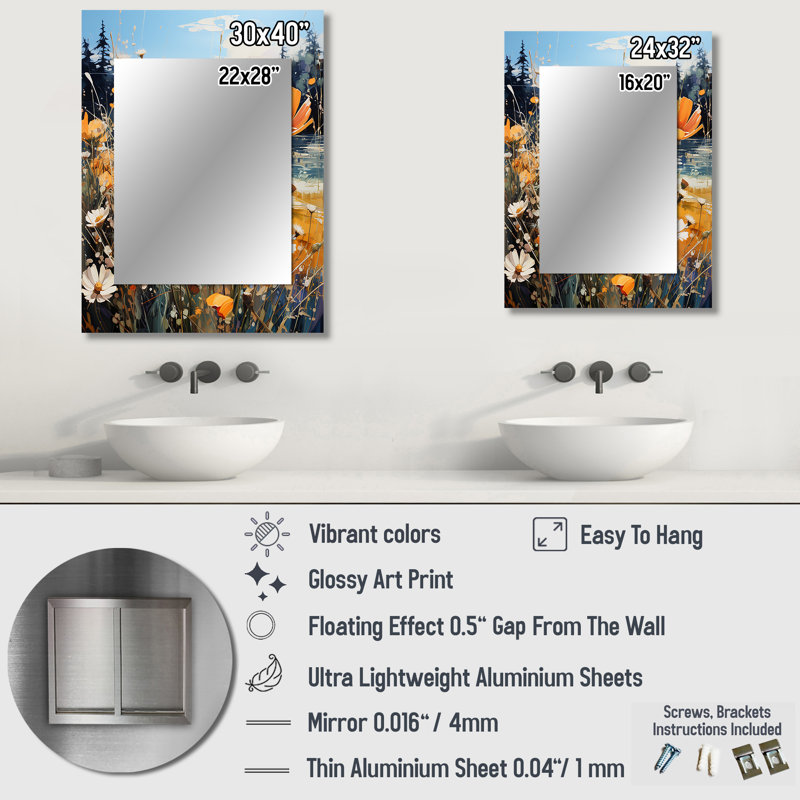 Sunny Meadows - Landscapes Wall Mirror, Modern Decorative Mirror, Printed Metal Art, 40" x 30"