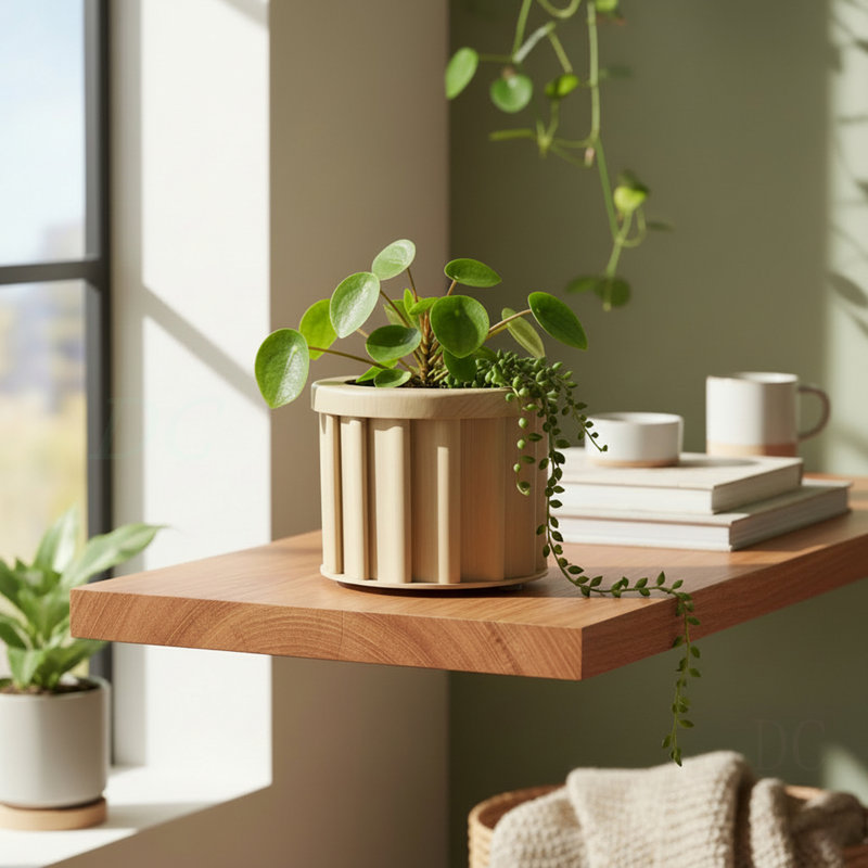 Round Strata Planter SM, Beige Brown, 5.16" H x 6.27" W x 6.27" D