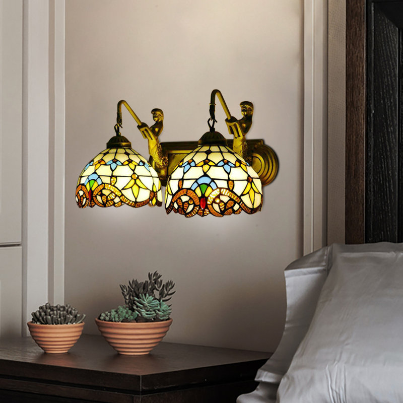 Applique murale en verre coloré style sirène Fontaines Vintage Tiffany (2 lumières), Beige