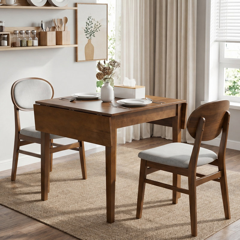 31"- 47" Extendable Dining Table for 4, Folding Kitchen Table with Solid Wood Legs, Saving Space, Rectangular Drop Leaf Table for Living Room, Dining Room, Kitchen, Small Space (Walnut , Only Table)