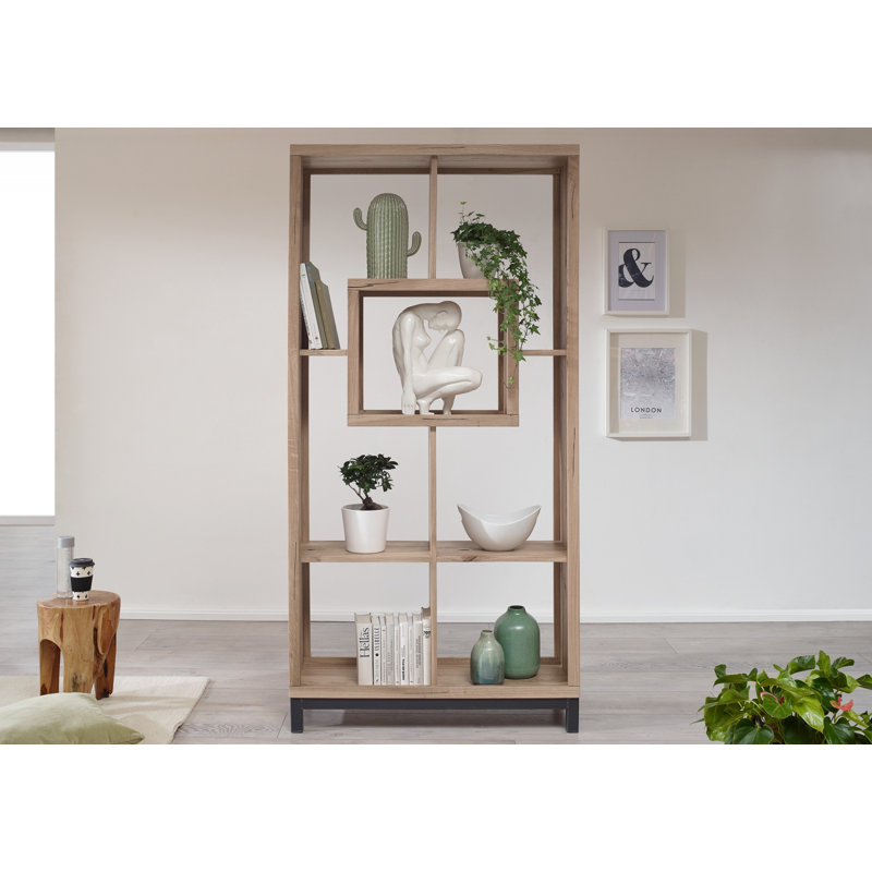 Villanders 200cm H x 100cm W Solid Wood Geometric Bookcase, Bianco