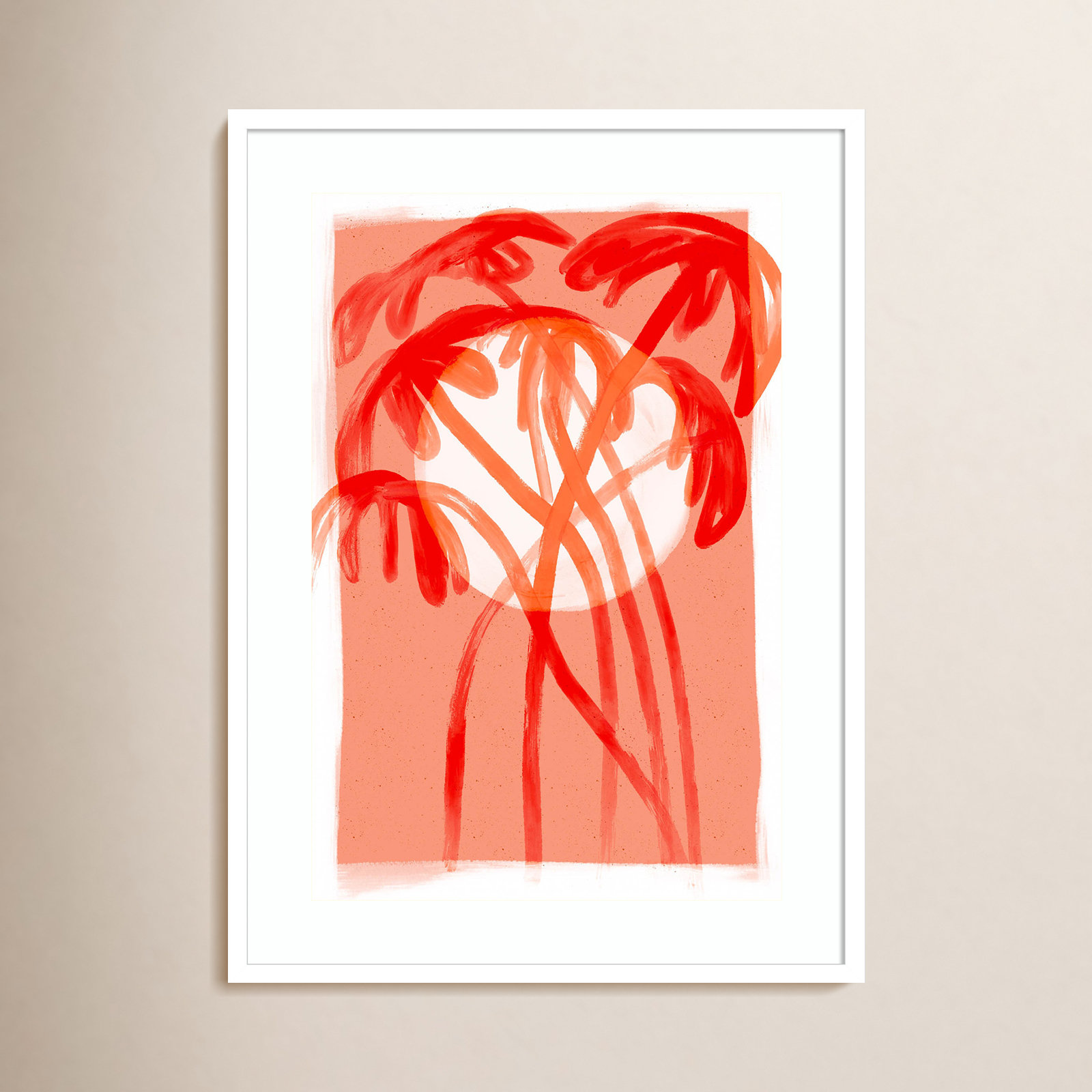 Galya "Palms at Sunset" Print by Treechild, White, 33" H x 24" W