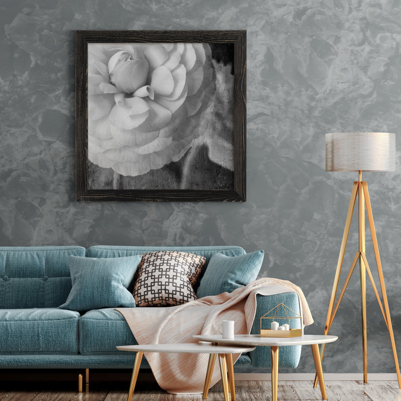 Renoncule foncé II - cadre photo, H 17 po x l 17 po x P 1,5 po, Toile avec cadre noir, Pas de tapis