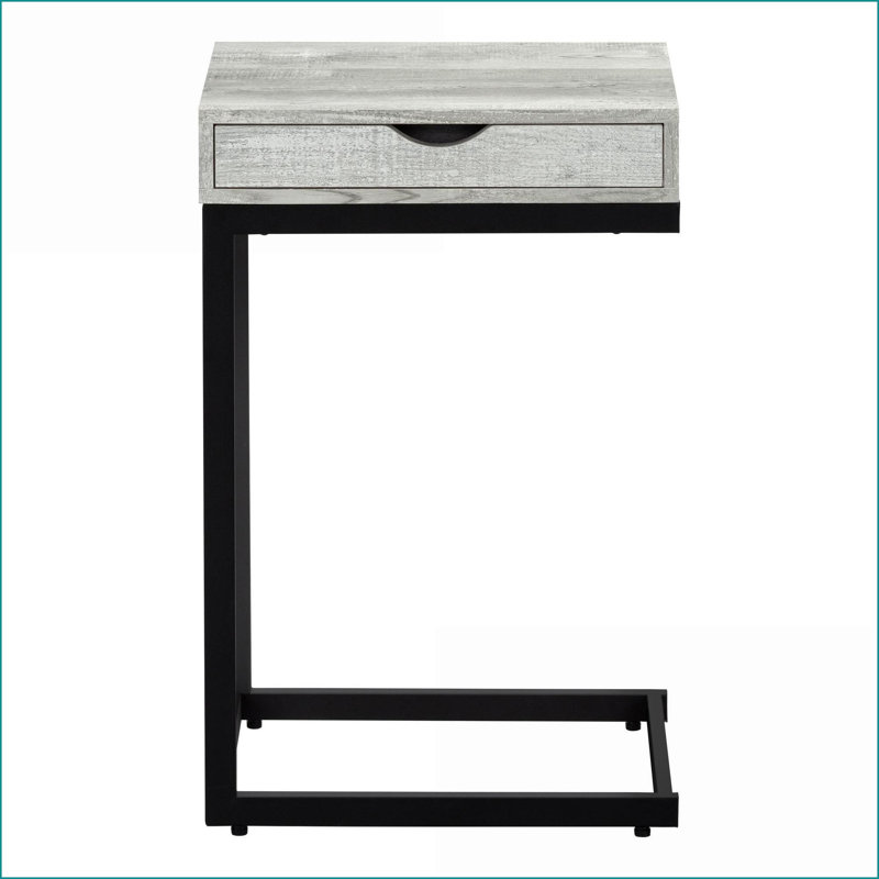 Table basse en forme de C peu encombrante - Stratifié gris & amp; Métal noir avec tiroir de rangement pour le salon / la chambre à coucher