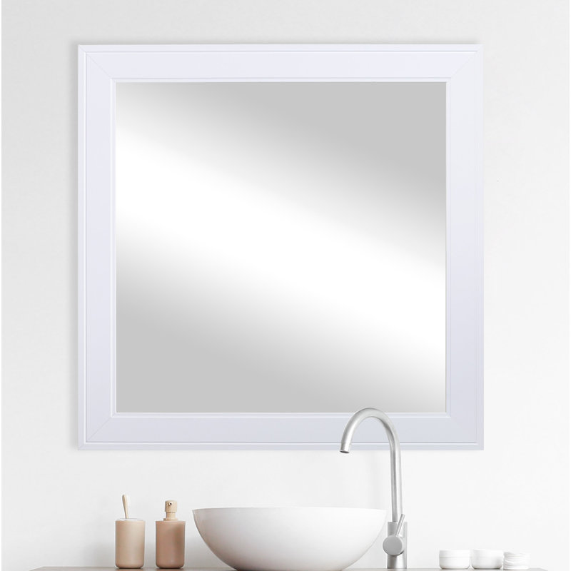 Ahron Engineered Wood Flat Wall Mirror, 39.5" x 39.5", White