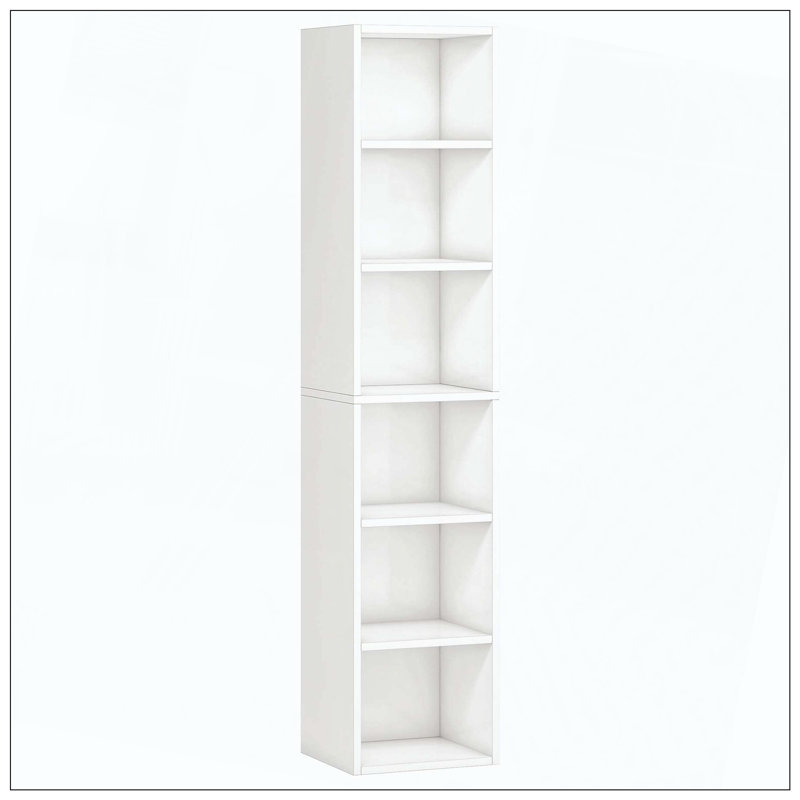 Bibliothèque à 6 niveaux de rangement étroits, Blanc