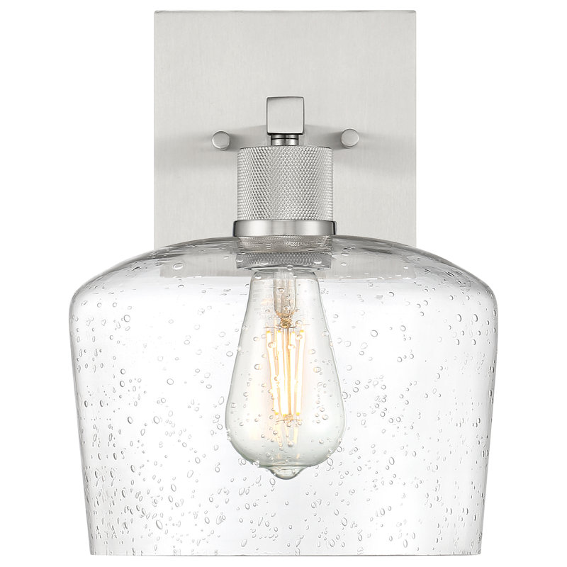 Abdulkhalid LED Wall Sconce - Seeded Glass - Replaceable LED, Brushed Steel