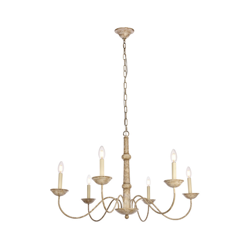 Lustre classique à 6 lumières de style bougie Calando avec finition colombe vieillie, H 84 po x l 35 po x P 35 po