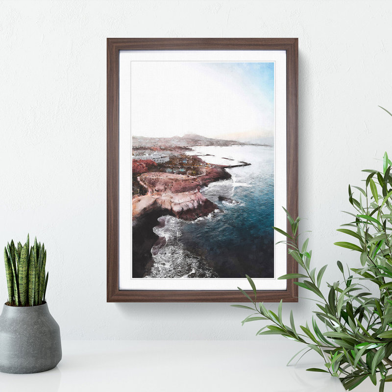 Skyline of Tenerife in Spain - Picture Frame Graphic Art, Walnut Framed, 65cm H x 48cm W x 2cm D