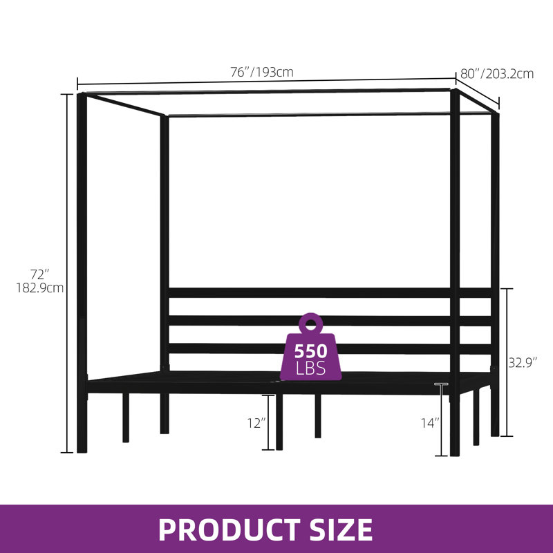 Metal Canopy Bed, King, Black