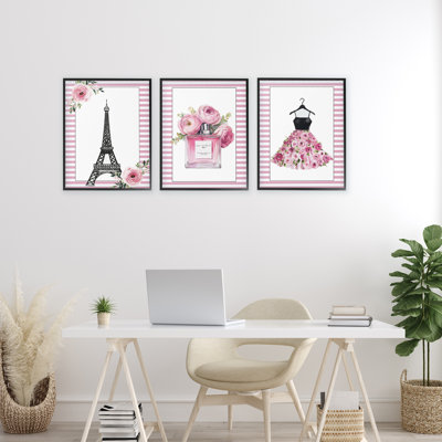 «Parisian Glam with Stripes», ensemble de 3 giclées encadrées, design par Christine Simpson Art