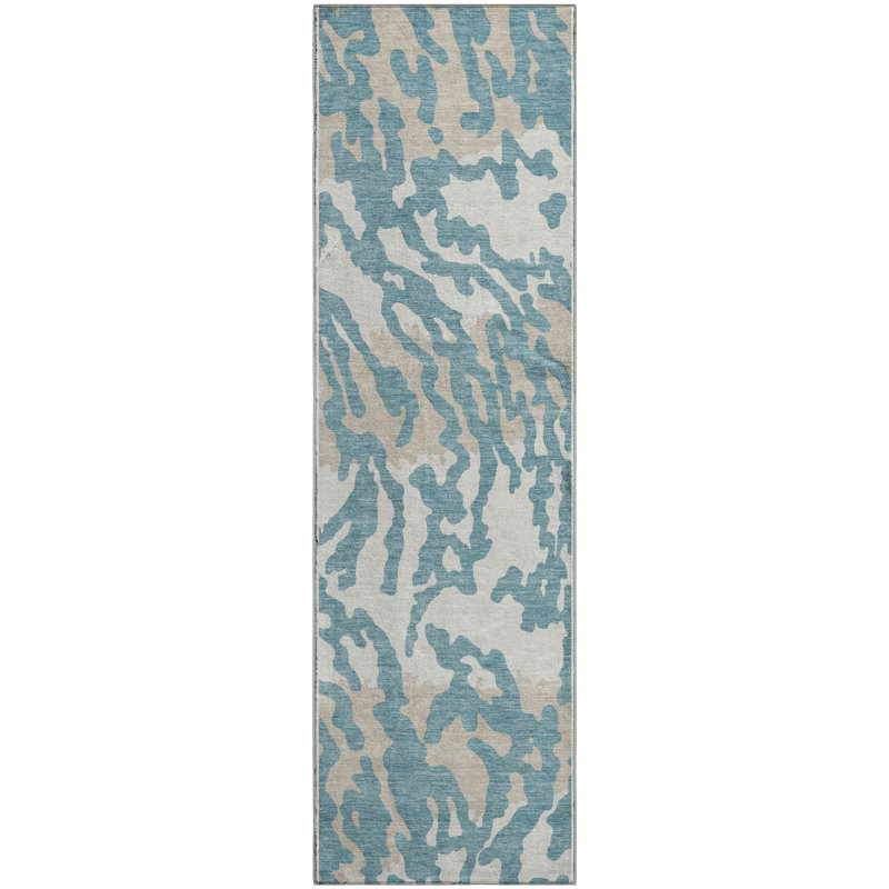 Premium Machine Washable Prisco Teal Rug, Runner 2'3" x 7'6"