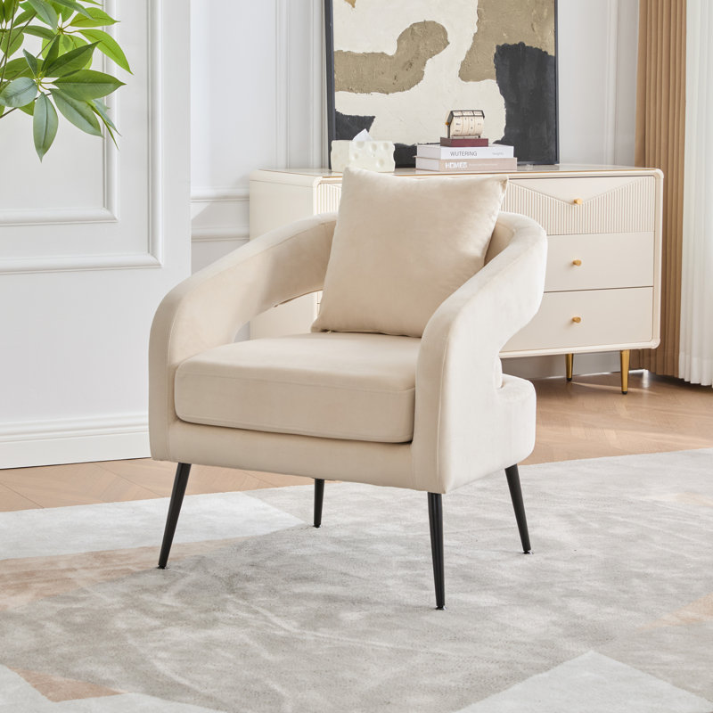 Fauteuil demi-tonneau en velours, Beige