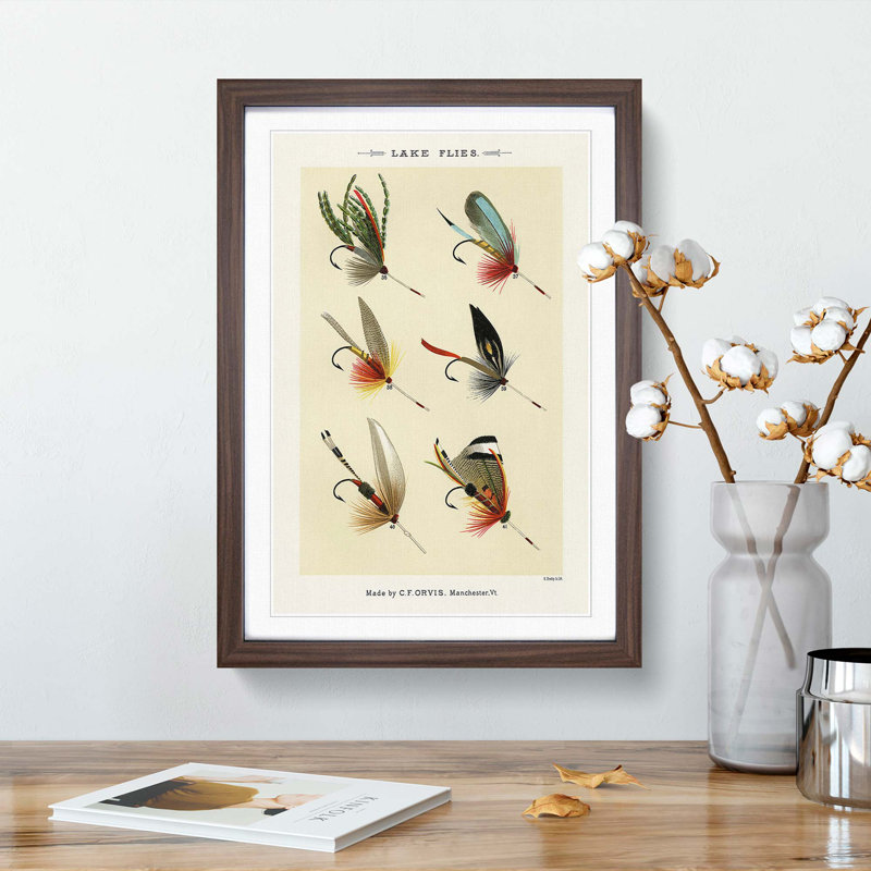 Lake Fishing Flies Version 1 by Mary Orvis Marbury - Picture Frame Painting Print, Walnut, 76cm H x 50cm W x 2cm D