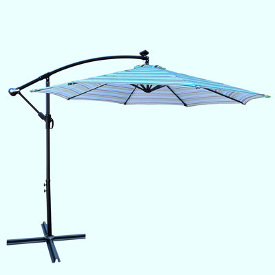 10 Ft Outdoor Patio Umbrella Solar Powered LED Lighted Sun Shade Market Waterproof 8 Ribs Umbrella With Crank And Cross Base For Garden Deck Backyard -  Arlmont & Co., FA7682F629EA4164A553F459538EDEE4